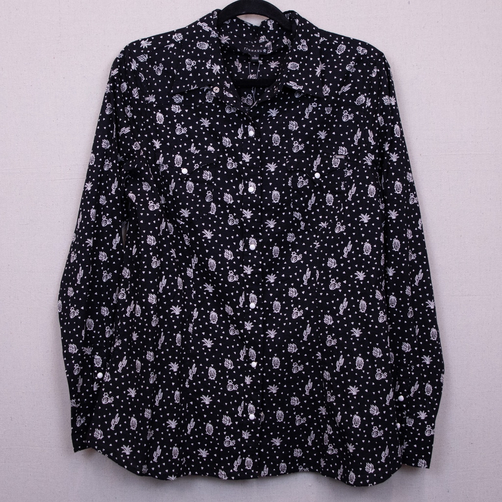 Tin Haul black & white cactus print western snap button down shirt NWT-L